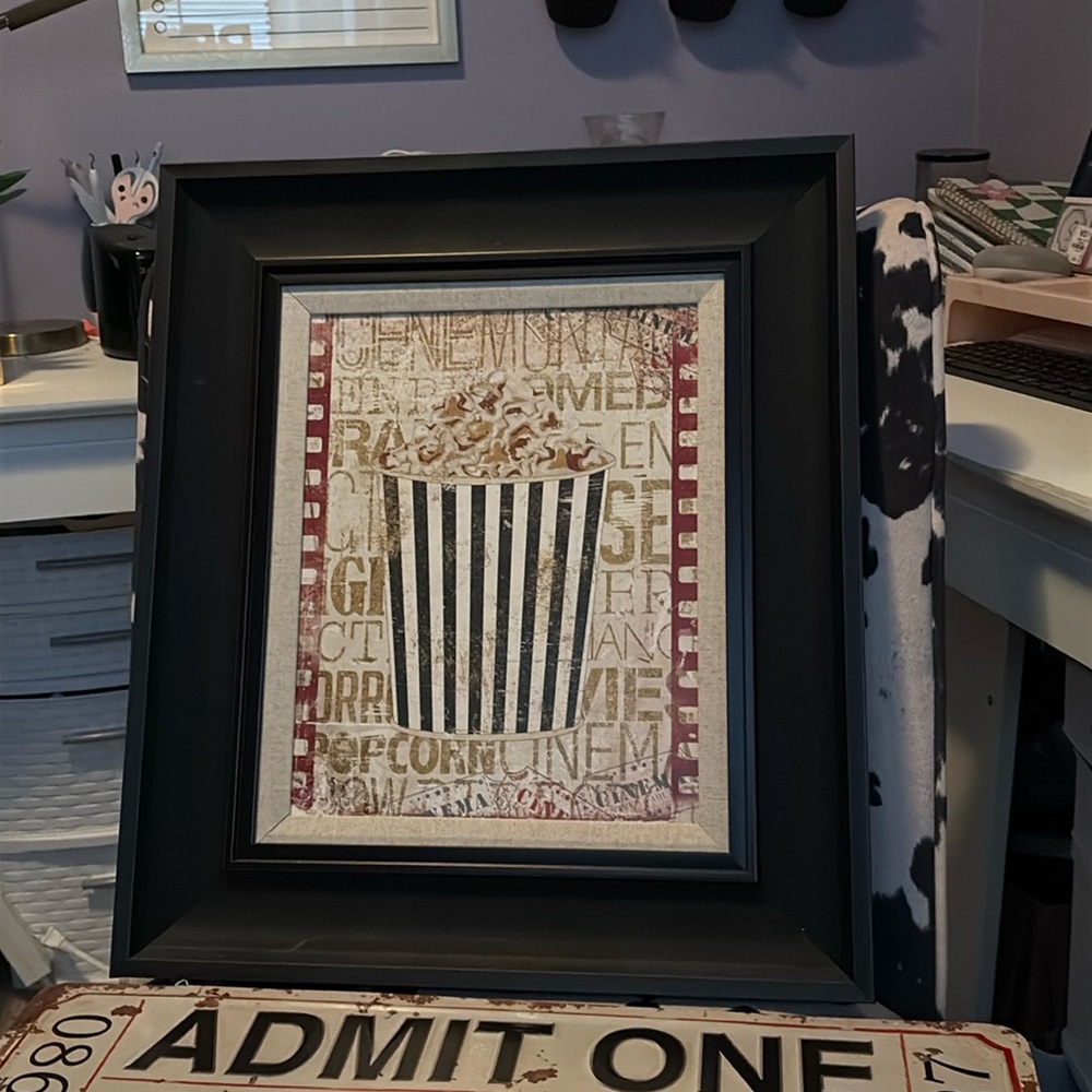 Set of 2 movie theater pictures and metal ticket